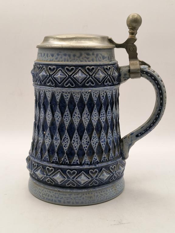 Kufel ceramiczny, z klapką cynową - Niemcy