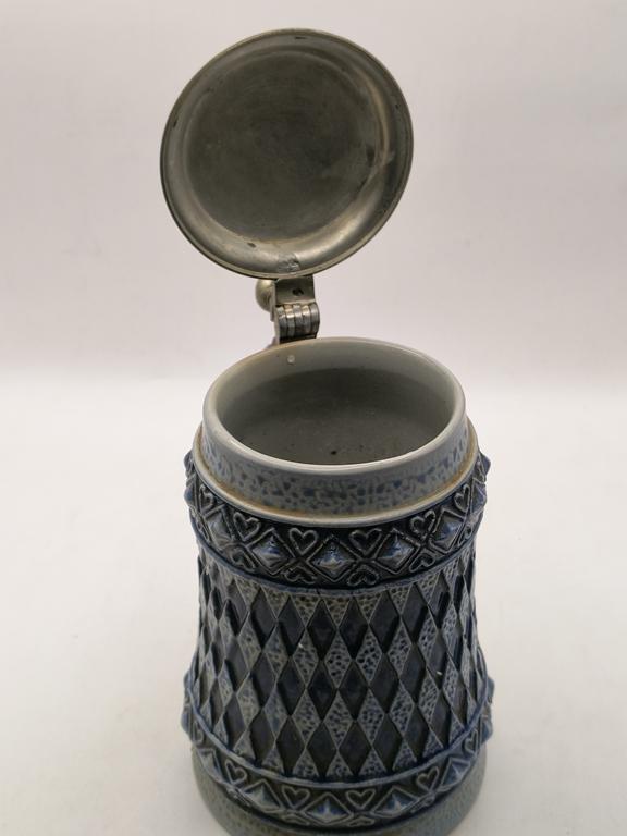 Kufel ceramiczny, z klapką cynową - Niemcy