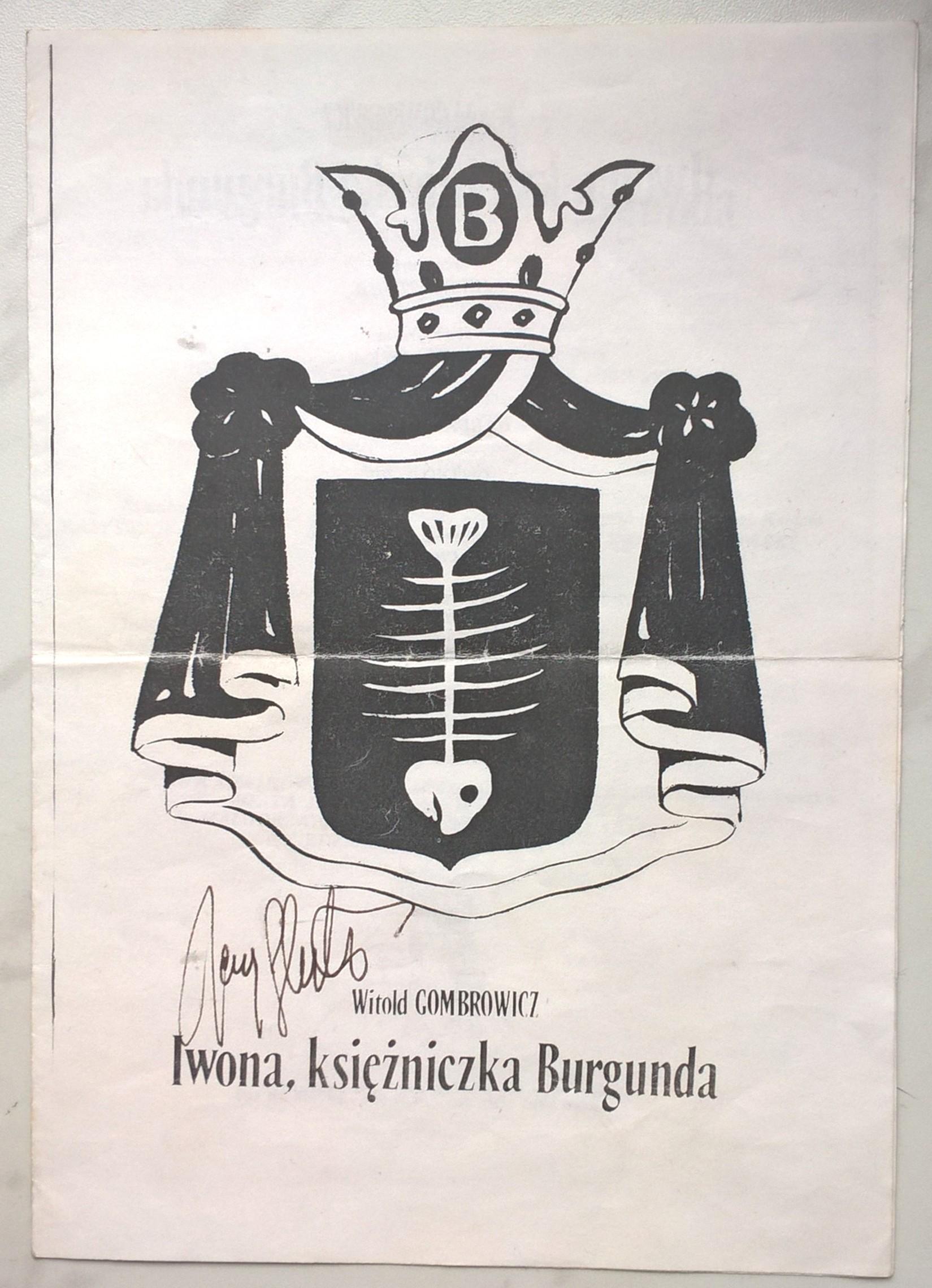 Broszura teatralna - "Iwona, księżniczka Burgunda" Witold Gombrowicz - z autografem Jerzego Stuhra