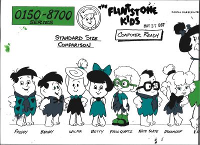 Folia animacyjna z bajki Hanna-Barbera "The FLINTSTONE KIDS" - porównanie rozmiarów, 1987 r.