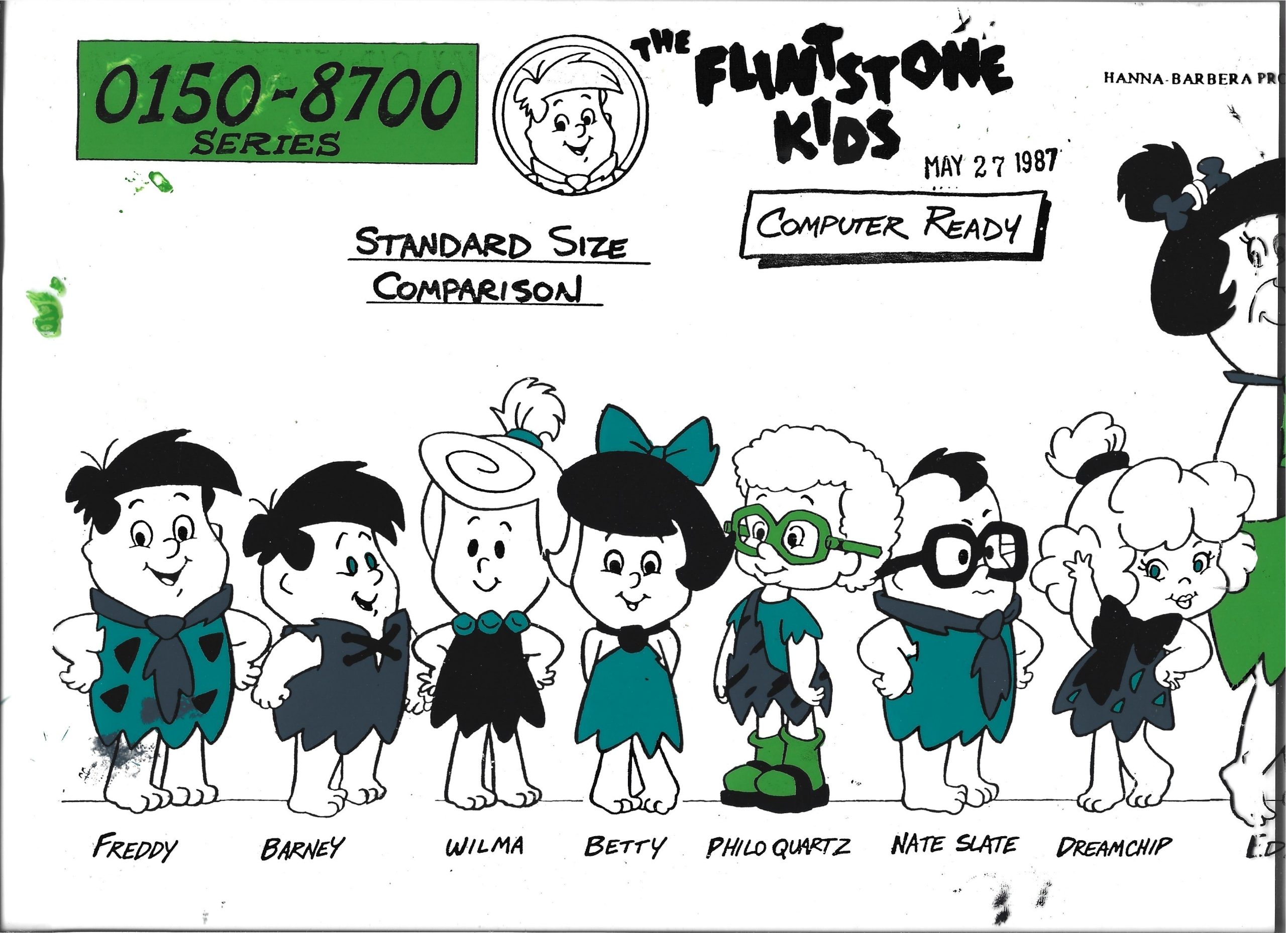Folia animacyjna z bajki Hanna-Barbera "The FLINTSTONE KIDS" - porównanie rozmiarów, 1987 r.