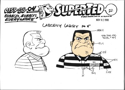 Folia animacyjna celuloidowa z bajki „SuperTed” – LARCENY LARRY – Hanna-Barbera, POLAND, 1988 r.