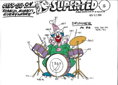 Folia animacyjna celuloidowa z bajki „SuperTed” – DRUMMER–perkusista – Hanna-Barbera, POLAND, 1988 r.