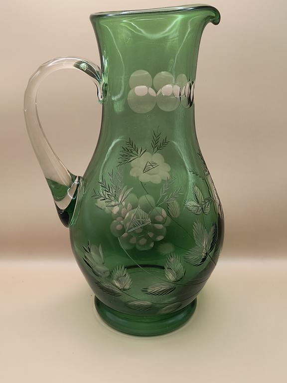 Kryształowy dzbanek PRL - zielony