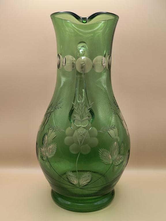 Kryształowy dzbanek PRL - zielony