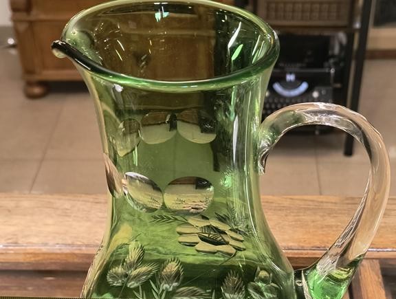 Kryształowy dzbanek PRL - zielony