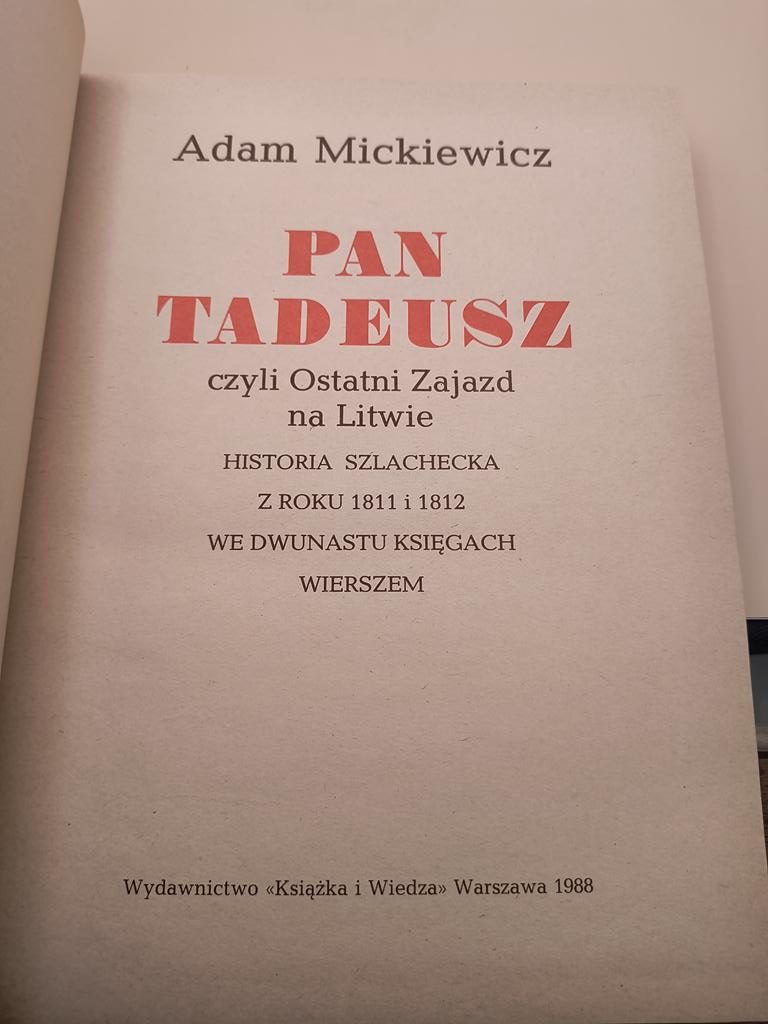 Książka "Pan Tadeusz" Adam Mickiewicz, 1988 r.