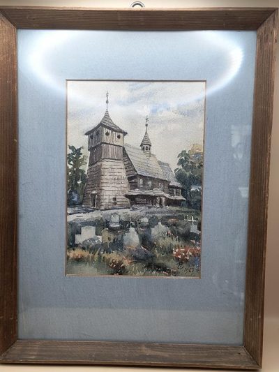 Obraz - Gierałtowice-zabytkowy drewniany kościół - B. Heczko, 1967 r.