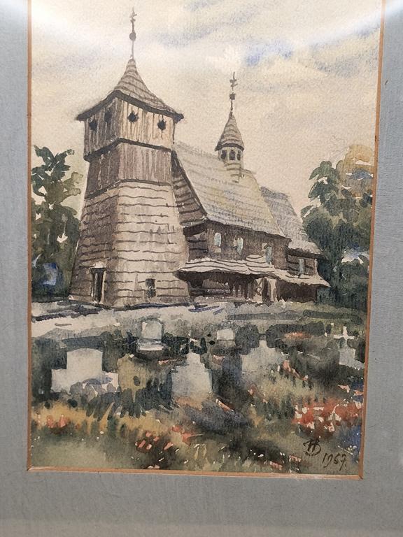 Obraz - Gierałtowice-zabytkowy drewniany kościół - B. Heczko, 1967 r.