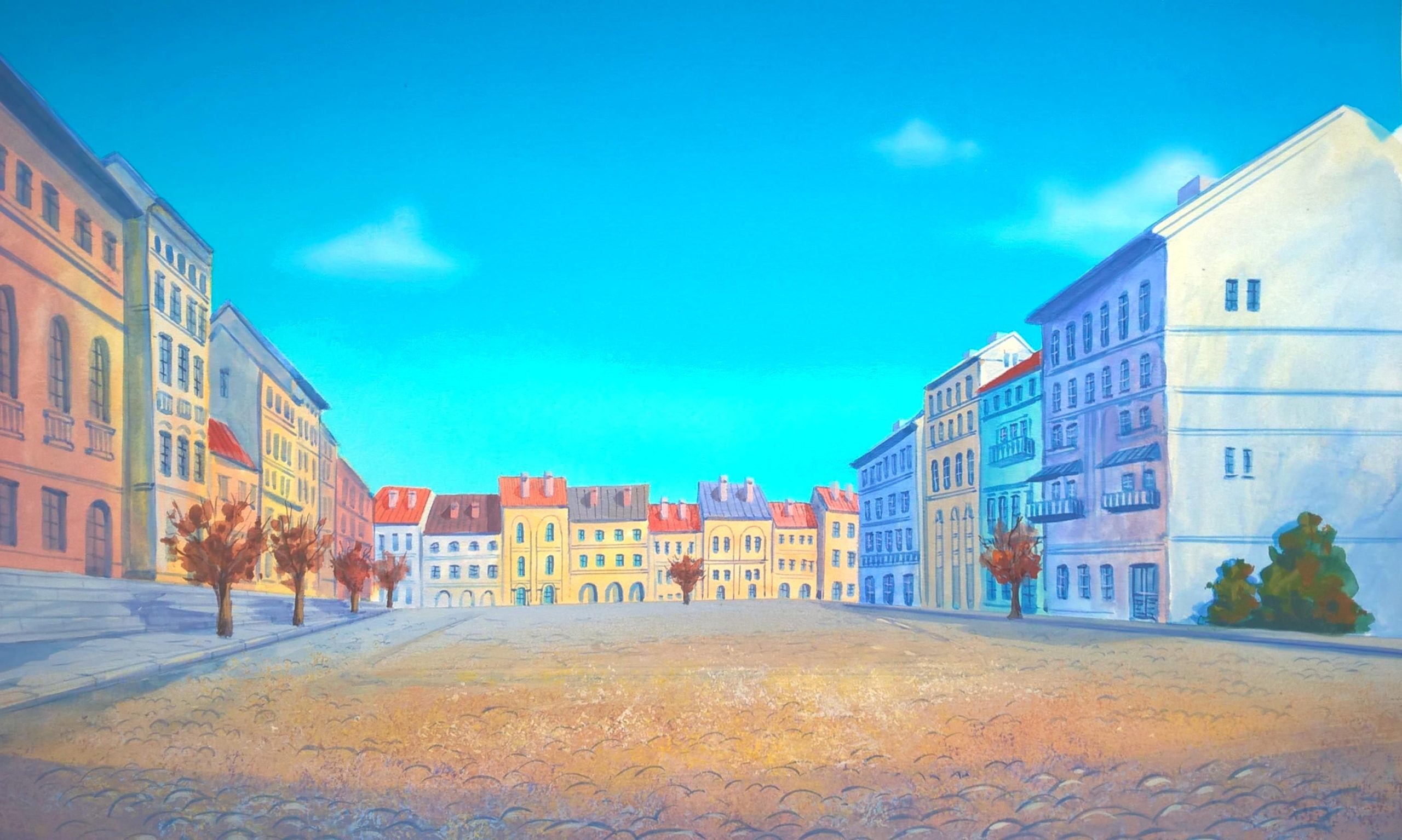 Tło animacyjne z bajki HANNA-BARBERA – Studio Filmów Rysunkowych - miasto za dnia