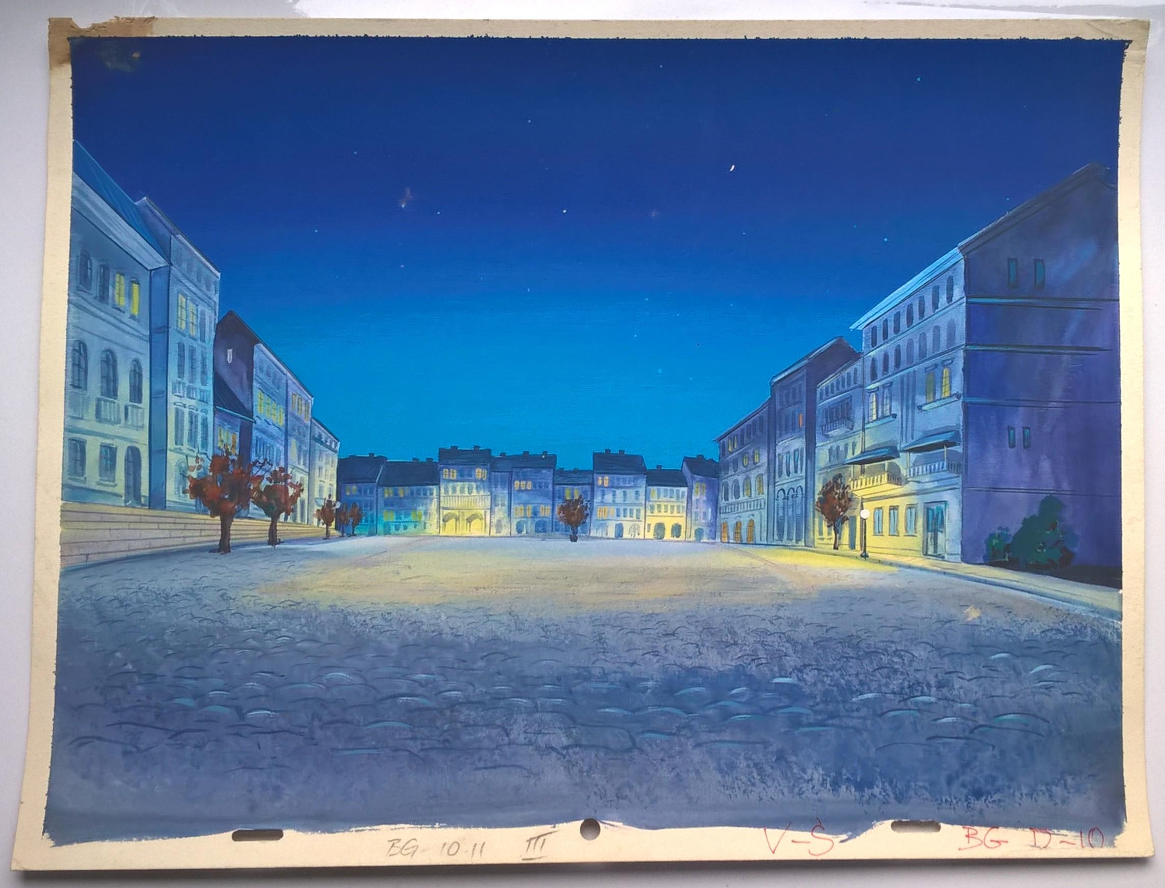 Tło animacyjne z bajki HANNA-BARBERA – Studio Filmów Rysunkowych – miasto nocą