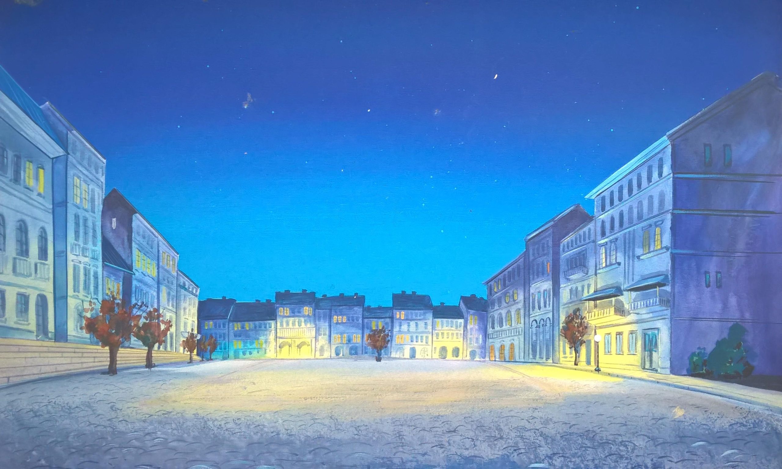 Tło animacyjne z bajki HANNA-BARBERA – Studio Filmów Rysunkowych – miasto nocą