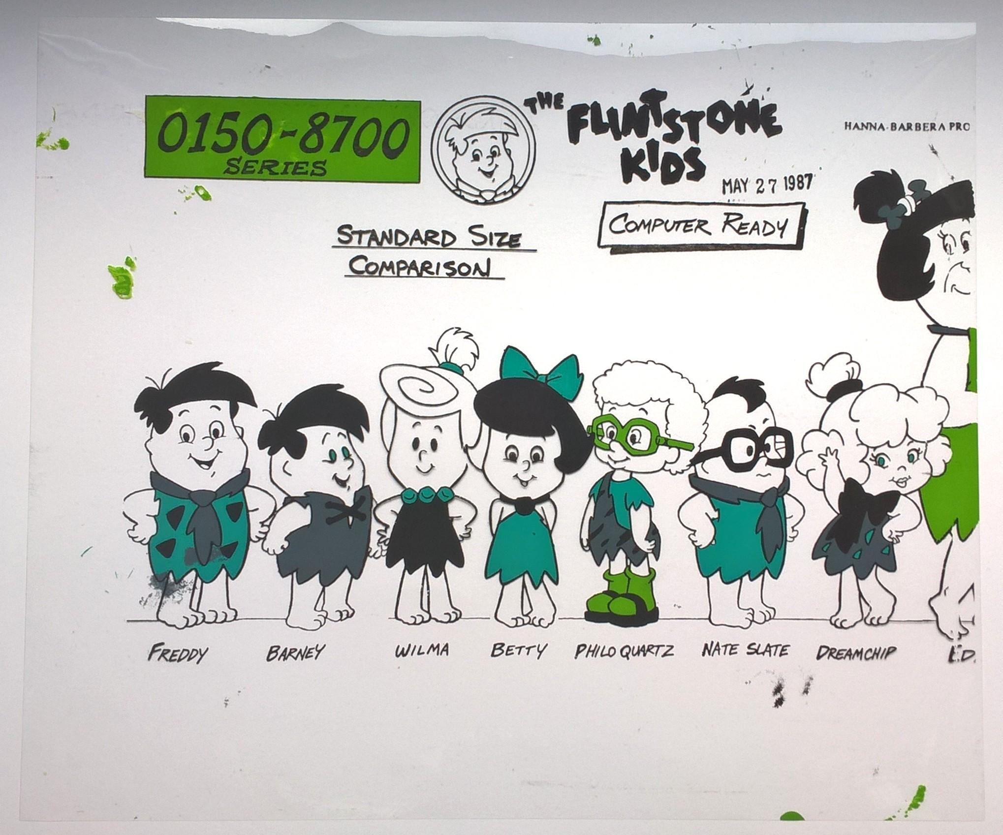 Folia animacyjna z bajki Hanna-Barbera "The FLINTSTONE KIDS" - porównanie rozmiarów, 1987 r.