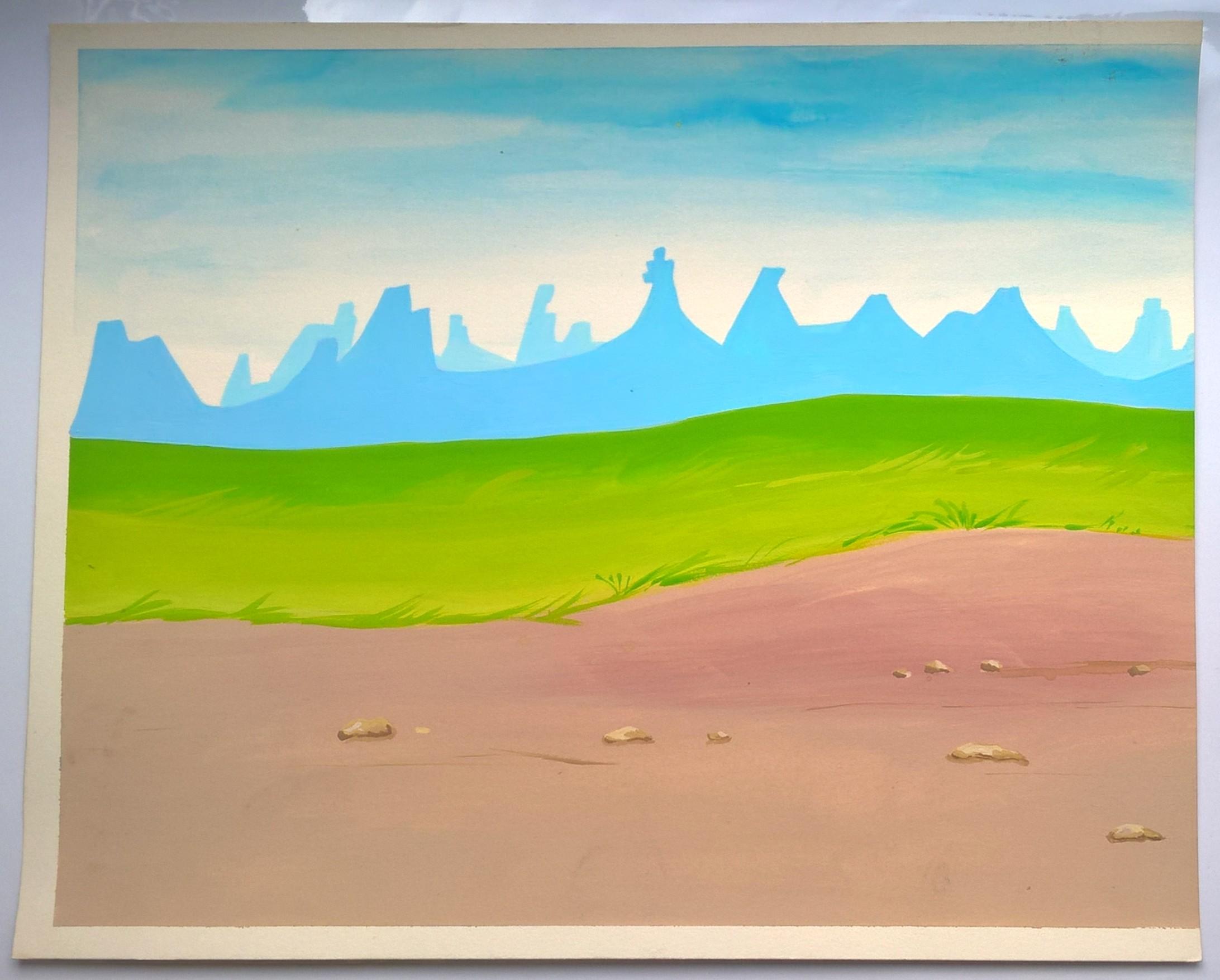 Tło animacyjne na papierze z bajki Hanna-Barbera „THE FLINTSTONE KIDS”