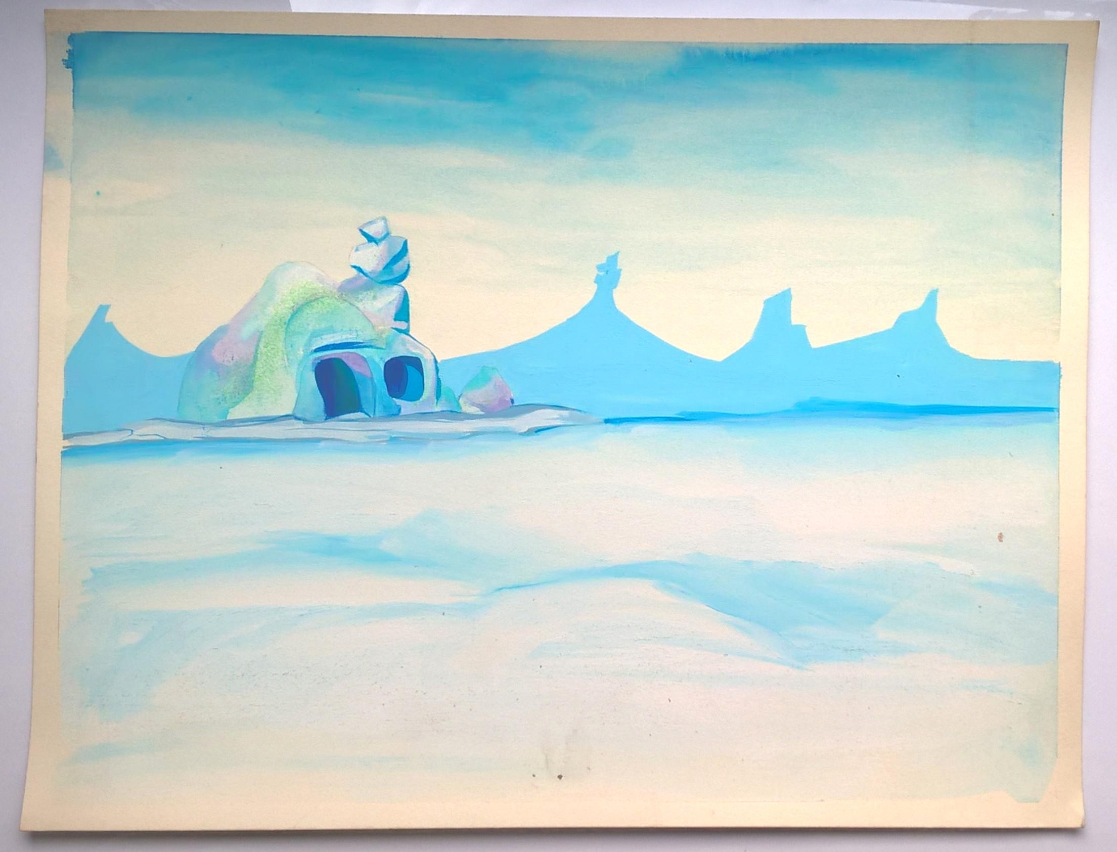 Tło animacyjne na papierze z kreskówki Hanna-Barbera "Flintstone Kids"