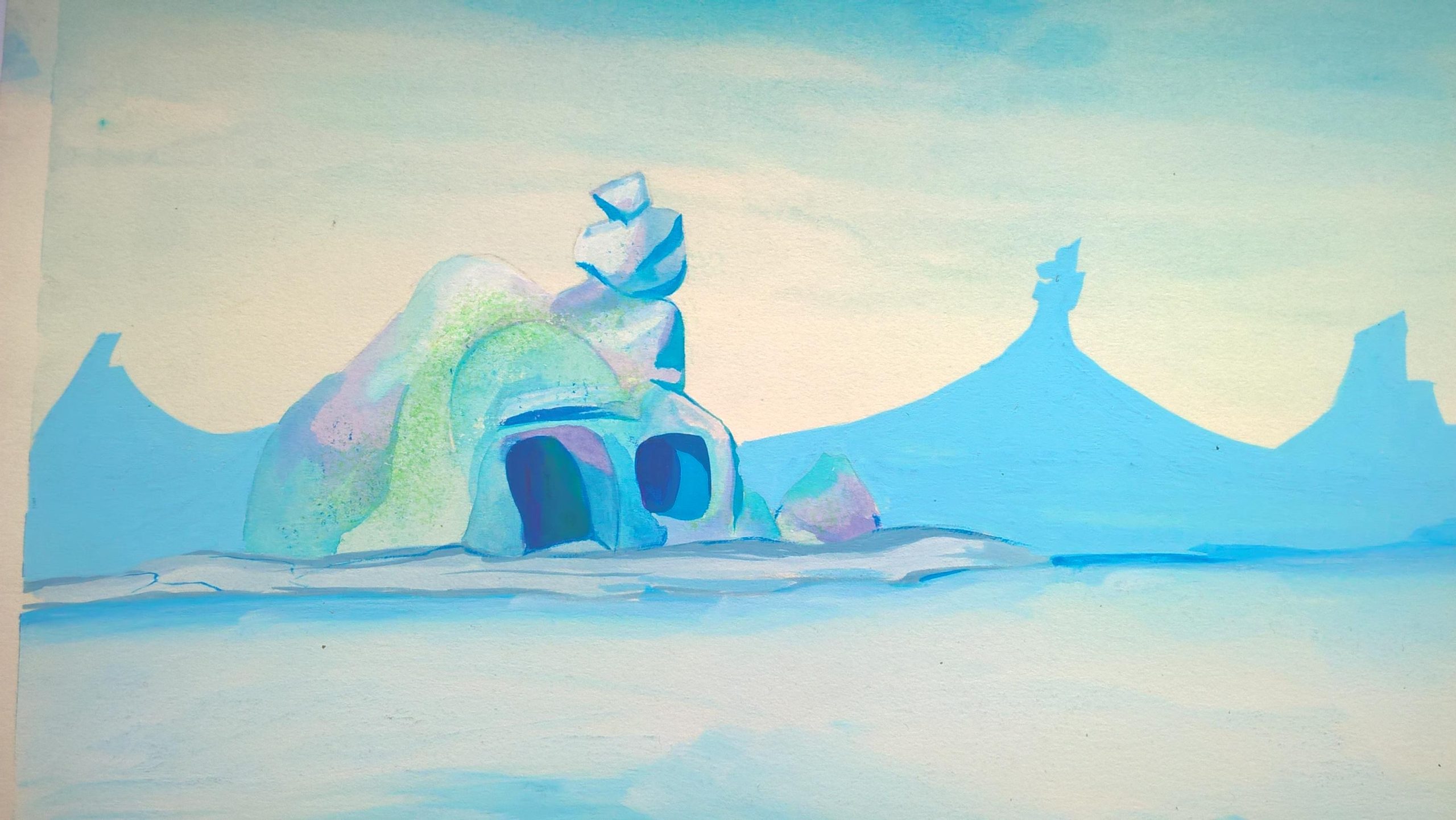 Tło animacyjne na papierze z kreskówki Hanna-Barbera "Flintstone Kids"