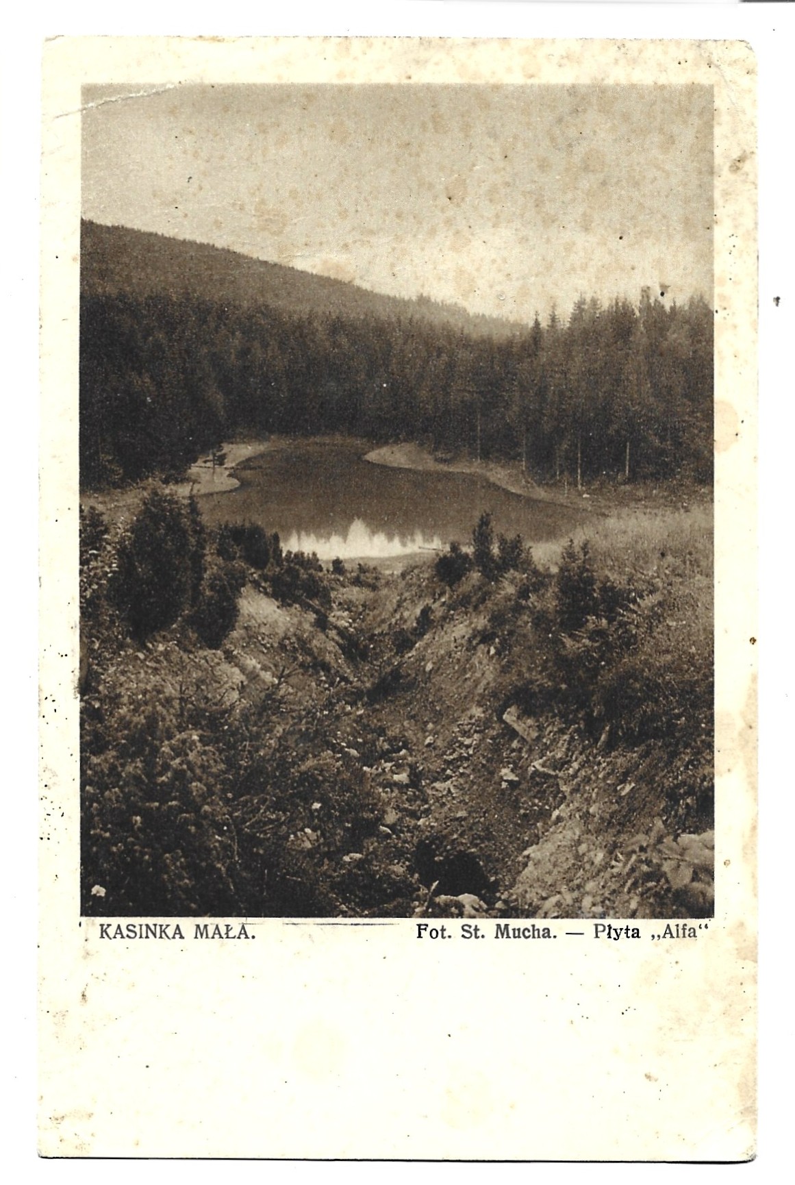 Pocztówka - KASINKA MAŁA. Staw na Lubogoszczy "Żabie Oko", 1938 r.