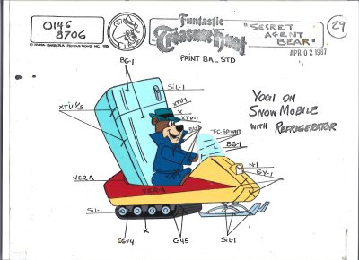 Folia animacyjna z kreskówki Hanna-Barbera – MIŚ YOGI - YOGI ON SNOW MOBILE WITH REFRIGERATOR - JOGI na skuterze śnieżnym z lodówką (29)