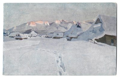 Pocztówka - TATRY. Zachód słońca - mal. Stanisław Gałek
