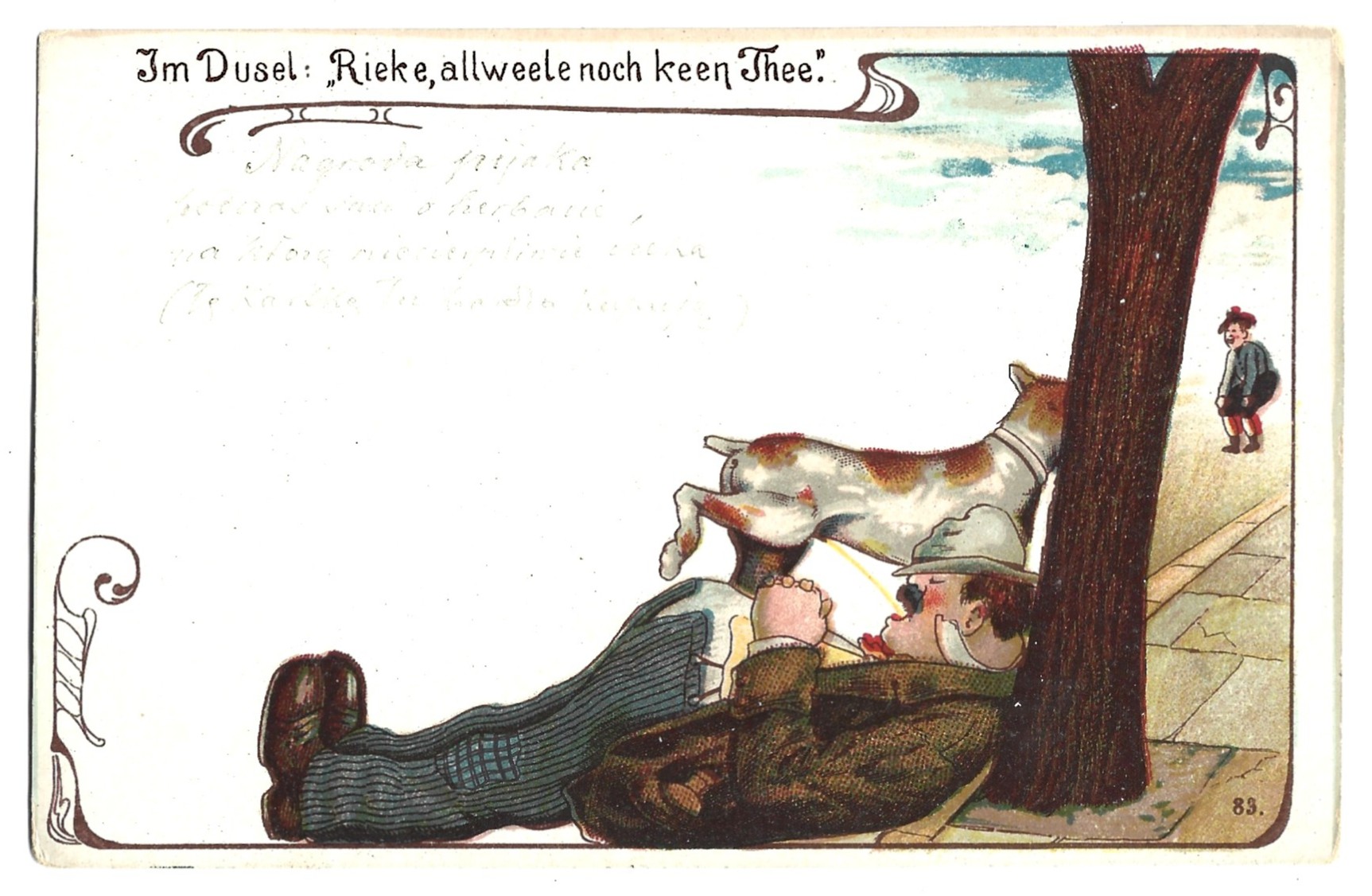 Pocztówka satyryczna - Im Dusel: "Rieke, allweele noch keen Thee", ok. 1905 r.?