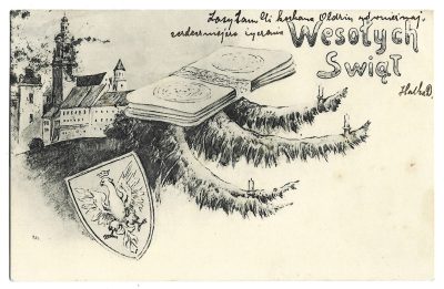 Pocztówka bożonarodzeniowo-patriotyczna, 1906 r. - WESOŁYCH ŚWIĄT- Kresy wschodnie