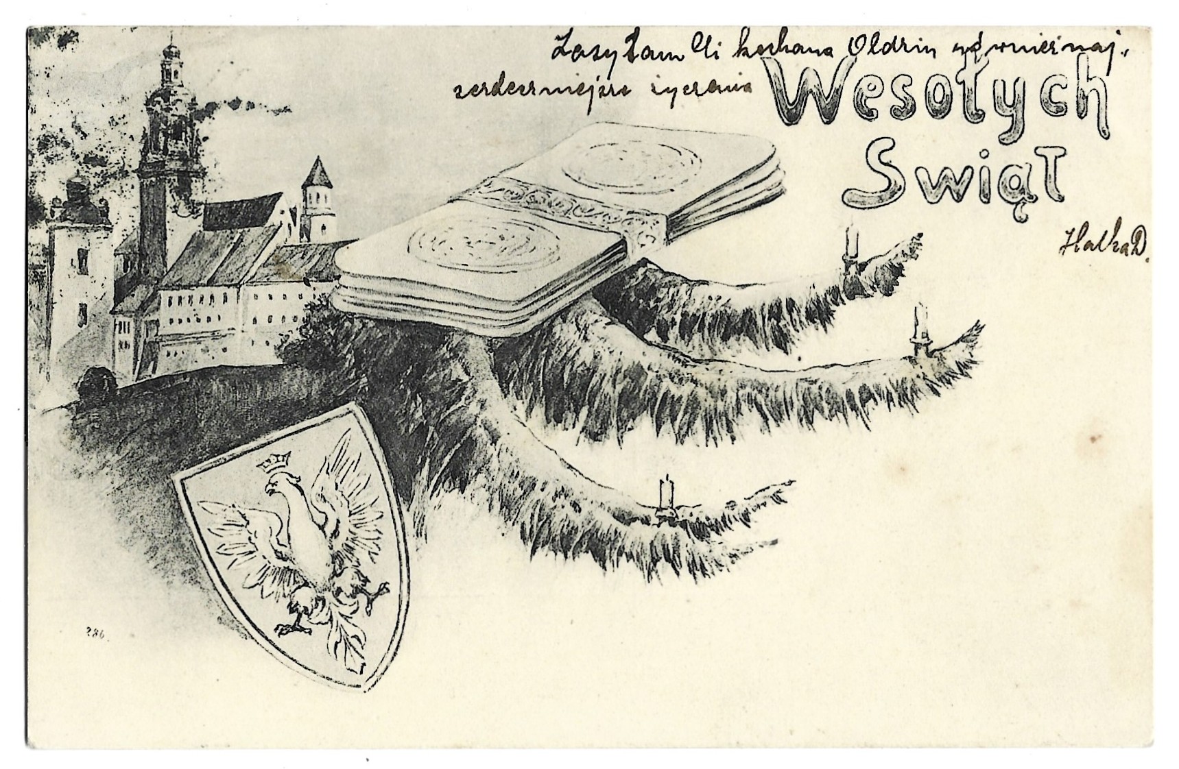 Pocztówka bożonarodzeniowo-patriotyczna, 1906 r. - WESOŁYCH ŚWIĄT- Kresy wschodnie