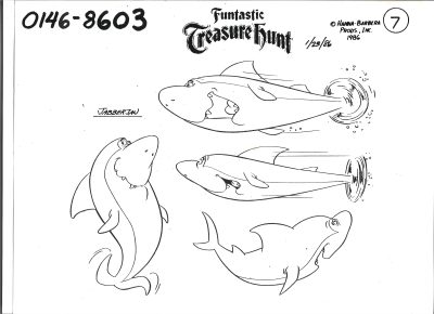 Rysunek animacyjny z kreskówki HANNA-BARBERA - Funtastic Treasure Hunt - rekin JABBERJAW - 1986 r.