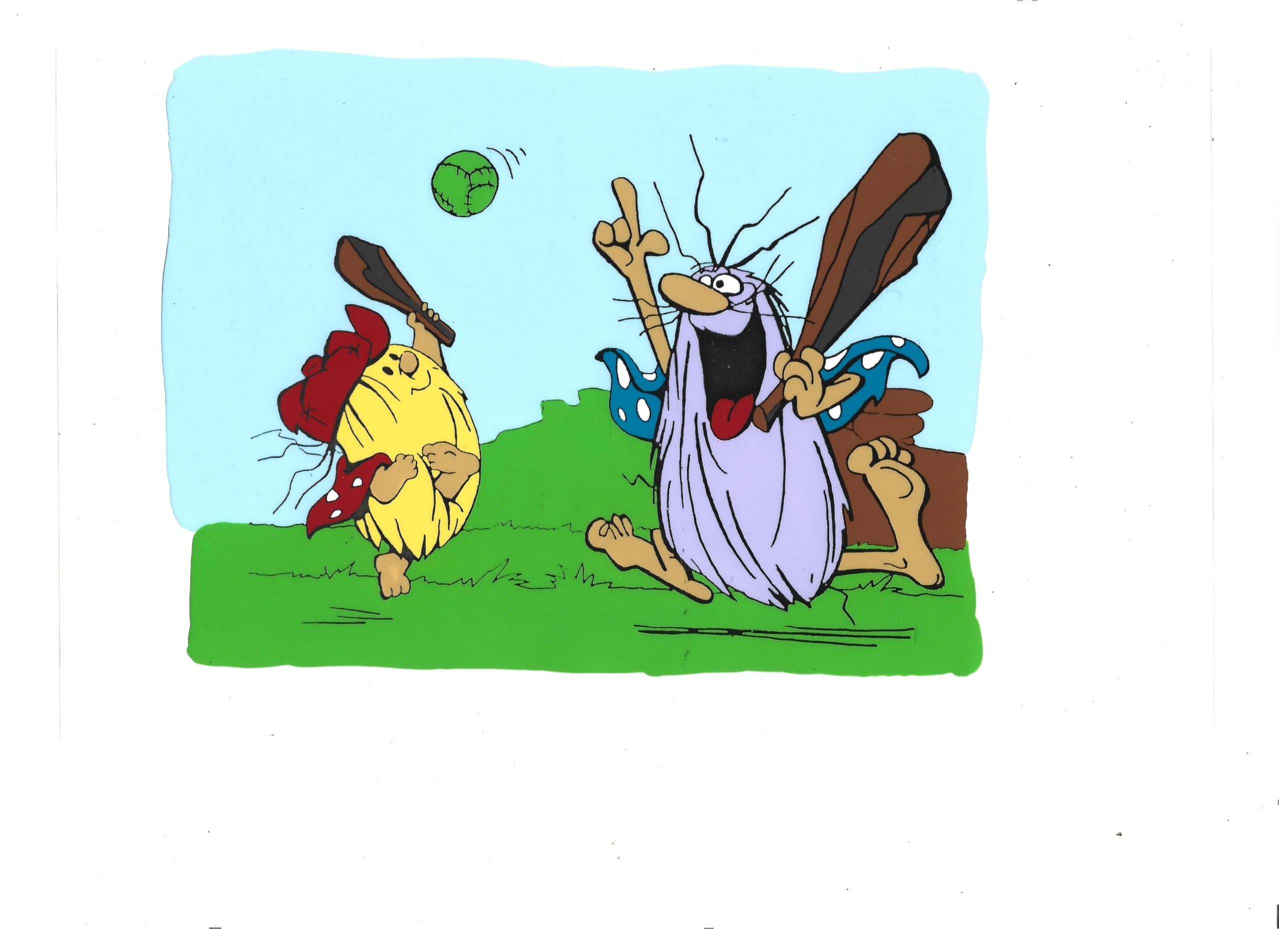 Folia animacyjna celuloidowa z kreskówki HANNA-BARBERA - "CAPTAIN CAVEMAN" - Kapitan Grotman (Jaskiniowiec) i Grotuś Junior