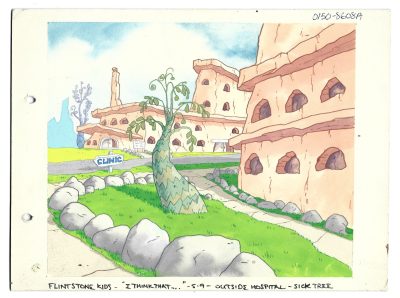 Tło animacyjne z kreskówki HANNA-BARBERA "The Flintstone Kids" - Outside Hospital