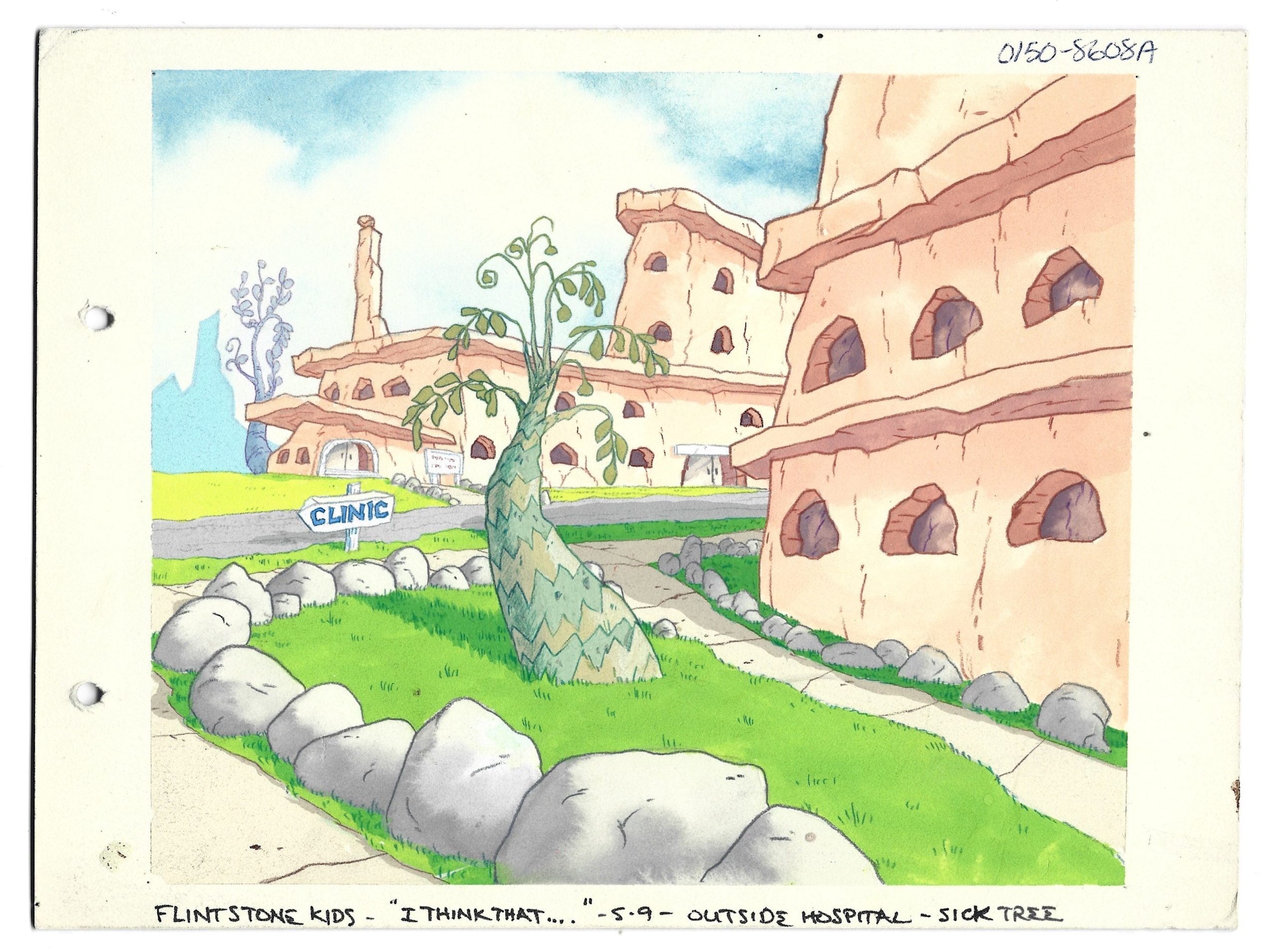 Tło animacyjne z kreskówki HANNA-BARBERA "The Flintstone Kids" - Outside Hospital