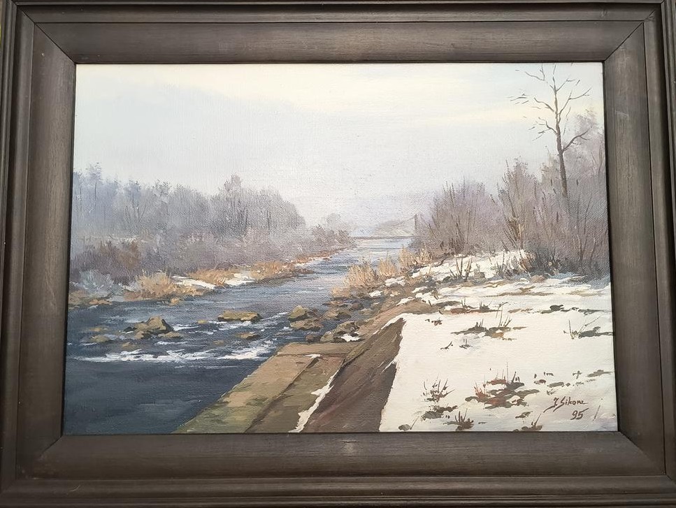 Obraz - pejzaż zimowy, rzeka - J. Sikora