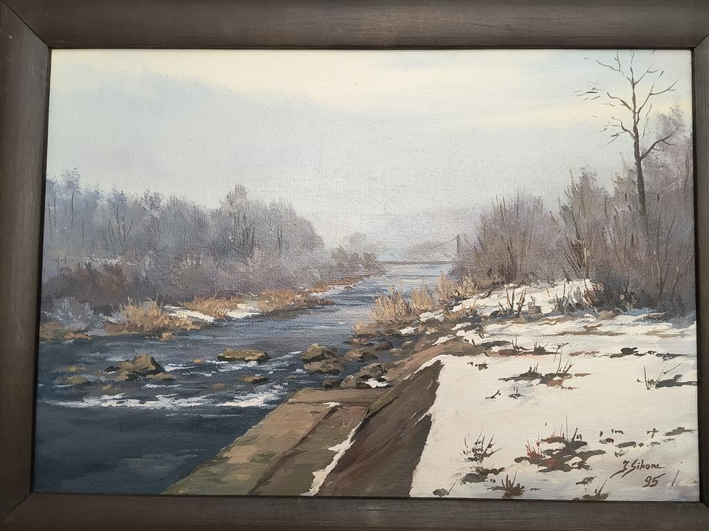 Obraz - pejzaż zimowy, rzeka - J. Sikora