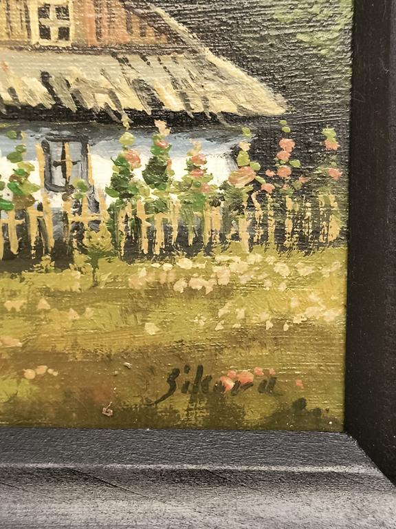 Obraz - pejzaż wiejski, stare chaty - Sikora