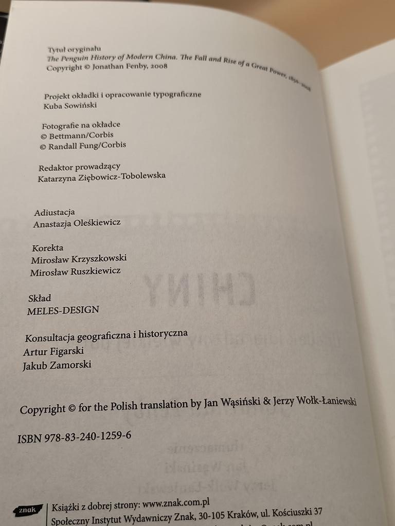 Książka "CHINY. Upadek i narodziny wielkiej potęgi" Jonathan Fenby, 2009 r.