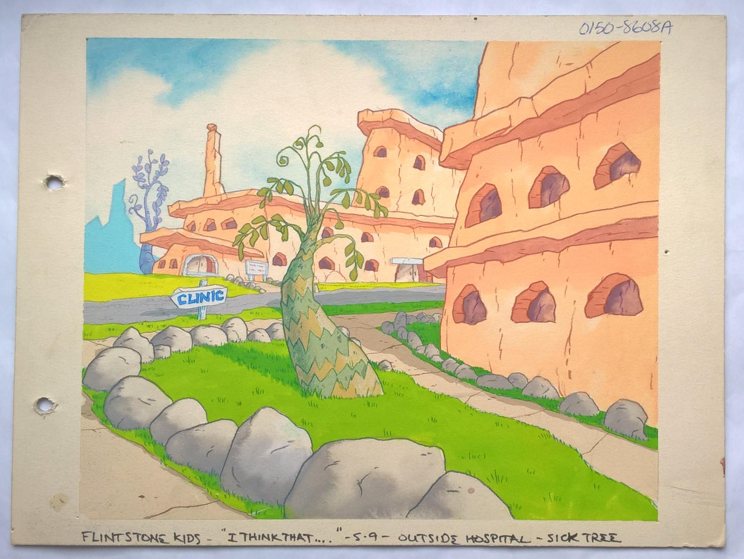 Tło animacyjne z kreskówki HANNA-BARBERA "The Flintstone Kids" - Outside Hospital