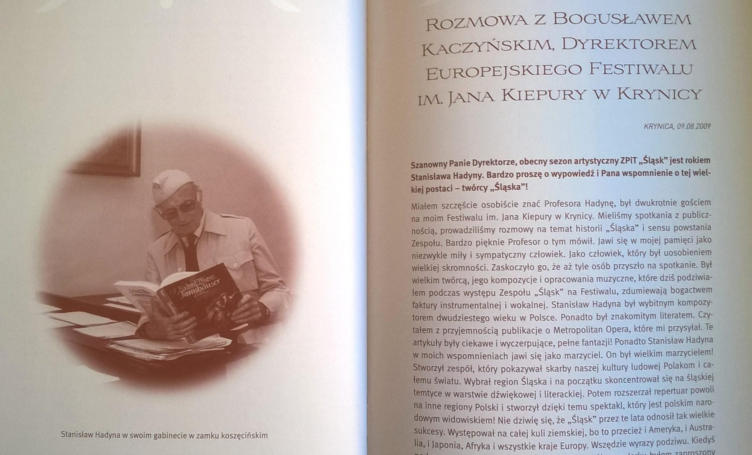 Książka "Stanisław Hadyna we wspomnieniach", 2009 r.
