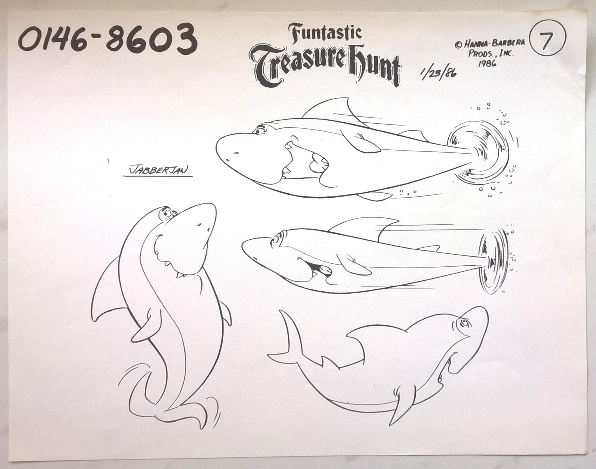 Rysunek animacyjny z kreskówki HANNA-BARBERA - Funtastic Treasure Hunt - rekin JABBERJAW - 1986 r.