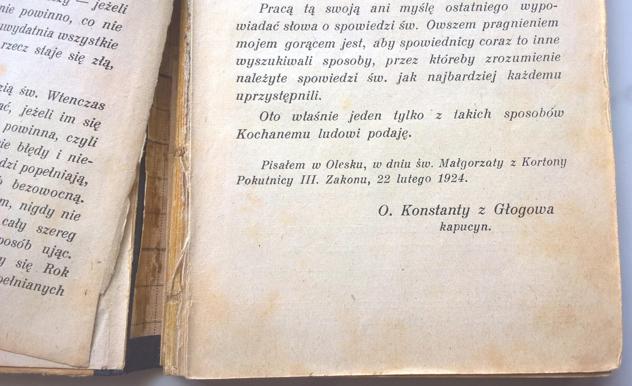 Książka "Błędy popełniane w spowiedzi. Pamiętnik misyjny" Ojciec Konstanty z Głogowa, Kapucyn; 1928 r.