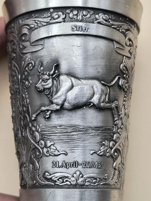 Kubek cynowy - znak zodiaku BYK / Kubek Szczęścia i Przyjaźni
