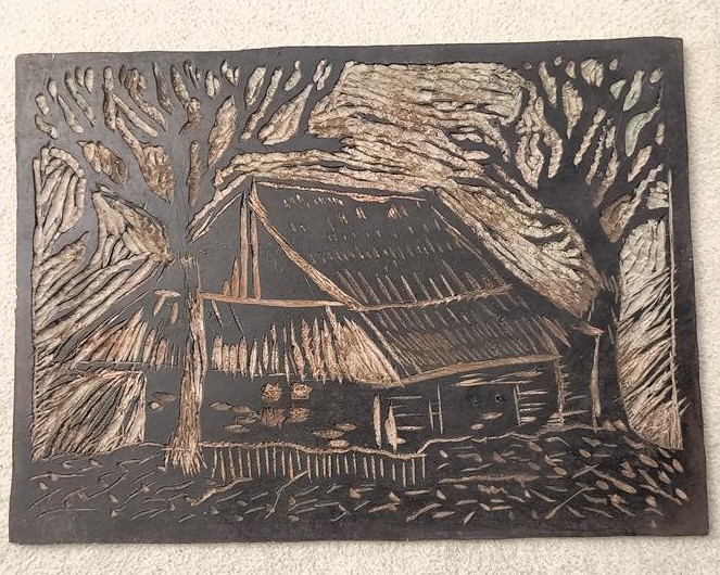 Matryca do linorytów - pejzaż wiejski