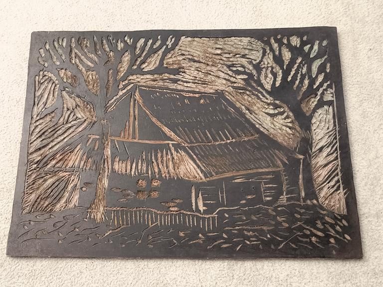 Matryca do linorytów - pejzaż wiejski
