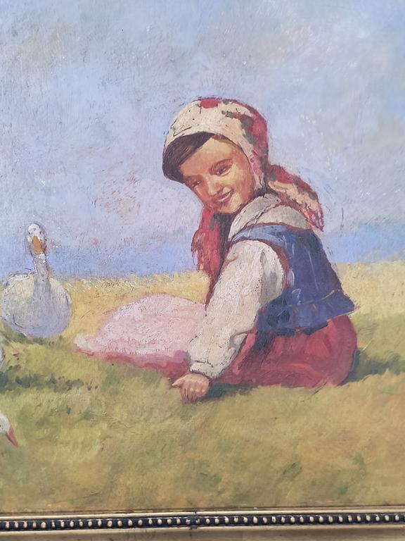 Obraz olejny „Gęsiarka” autorstwa Adama Setkowicza - WYPRZEDAŻ