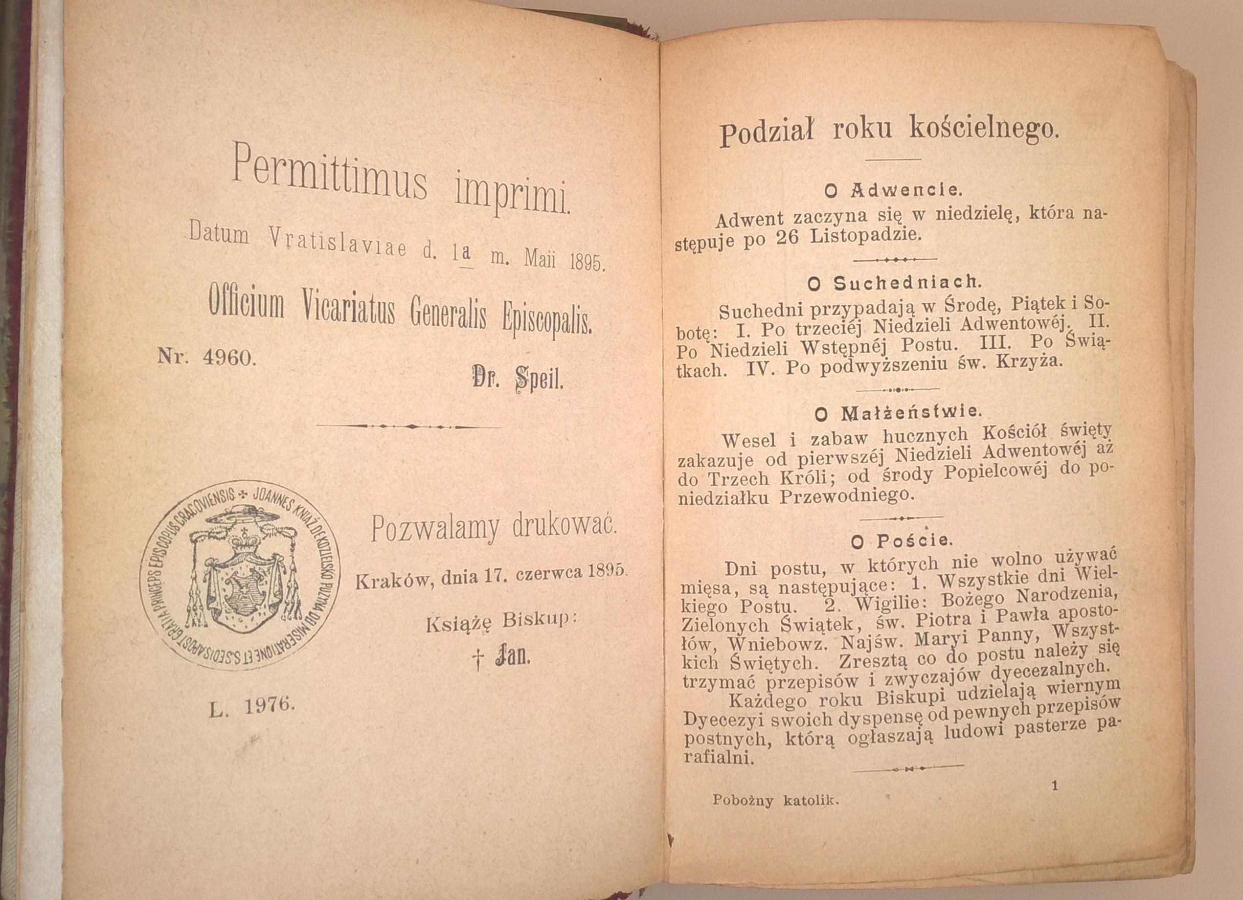 Książeczka modlitewna "Pobożny katolik w modlitwie i śpiewie", 1895 r.