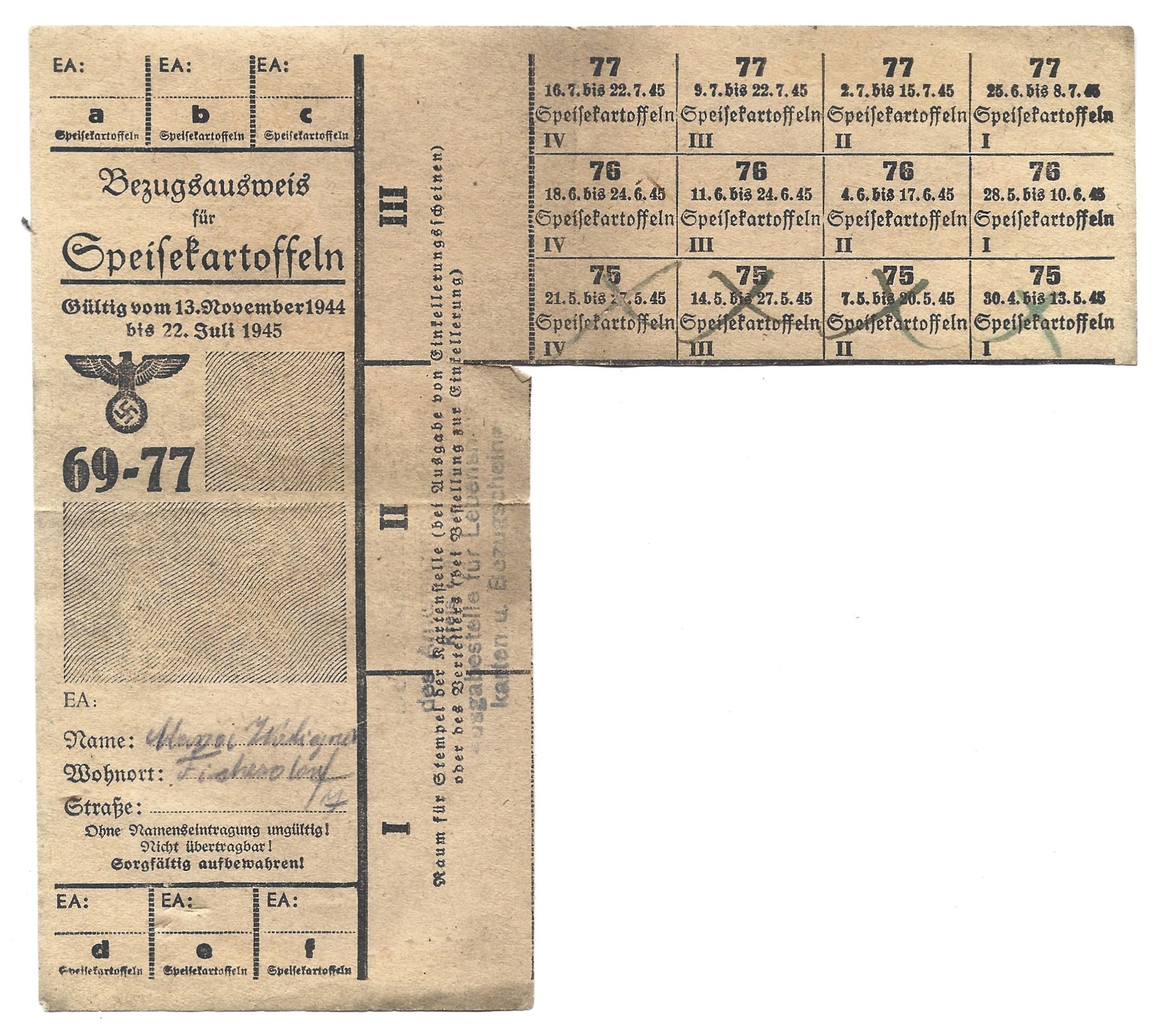 Kartka żywnościowa - III Rzesza, 1944 r.