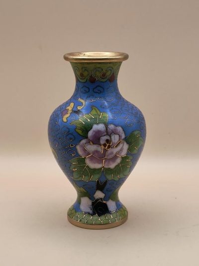 Wazon niebieski z emalią cloisonne - Chiny, XX wiek