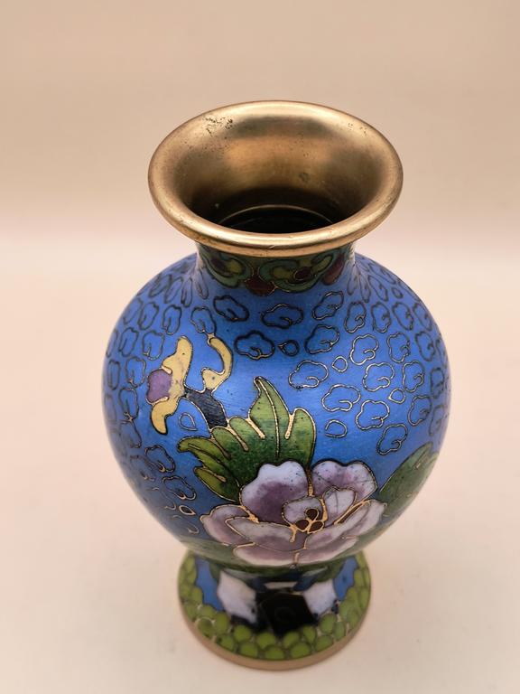 Wazon niebieski z emalią cloisonne - Chiny, XX wiek