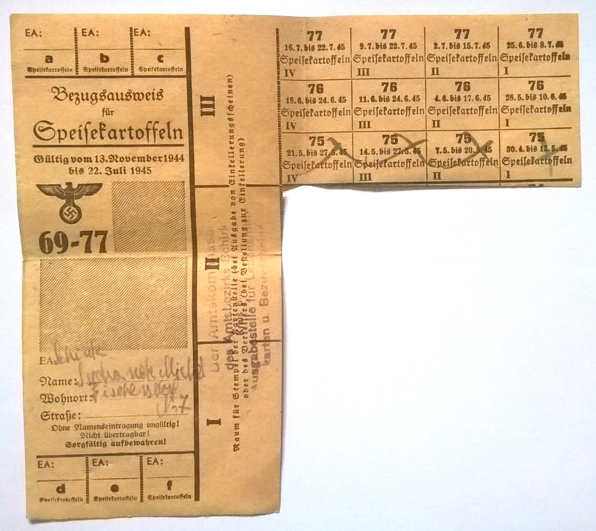 Kartka żywnościowa – III Rzesza, 1944 rok