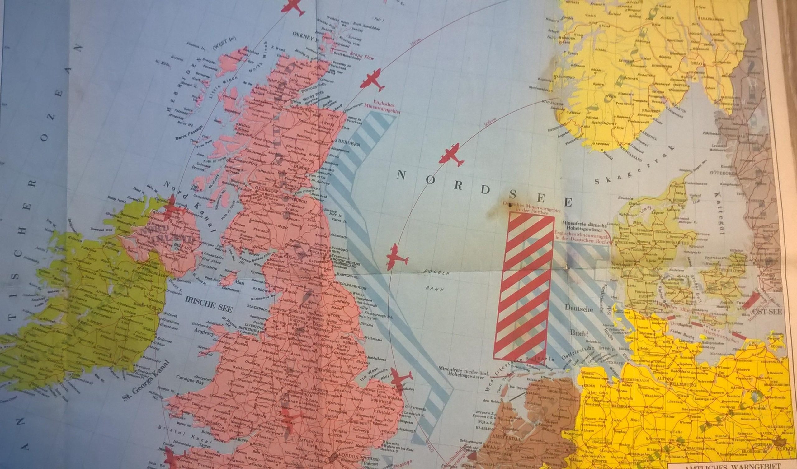 Mapa wojenna Morza Północnego - Kriegskarte der Nordsee - 1940 r.