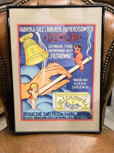 Plakat „Używajcie tylko patentowane gilzy FILTRÓWKI” – lata 30-te