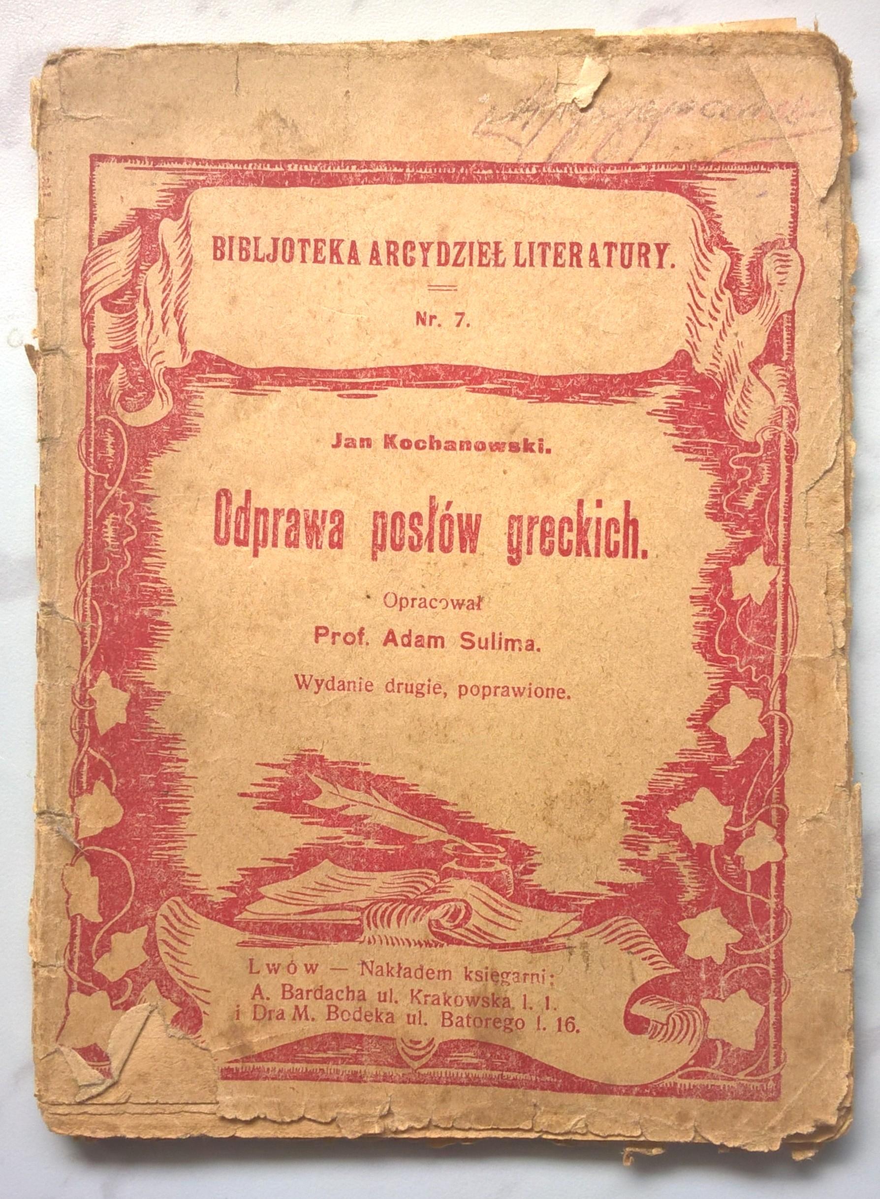 Książeczka "Odprawa posłów greckich" Jan Kochanowski - wydanie Lwów